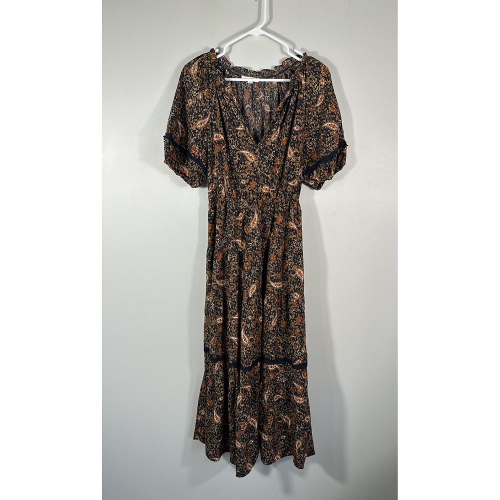 Anthropologie By The River Dress Womens Medium Blue Paisley Peasant Boho Cottage